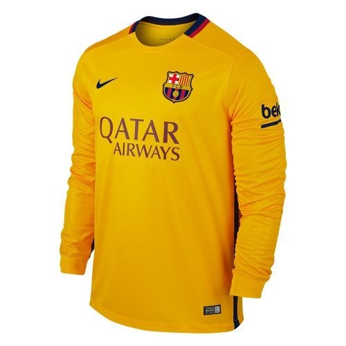 Футбольная футболка детская FC Barcelona Гостевая 2015 2016 L/S 2XL (рост 164 см)