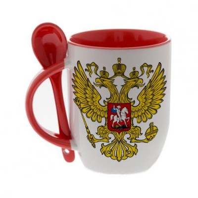 Красная кружка с ложкой с логотипом Сборная России 